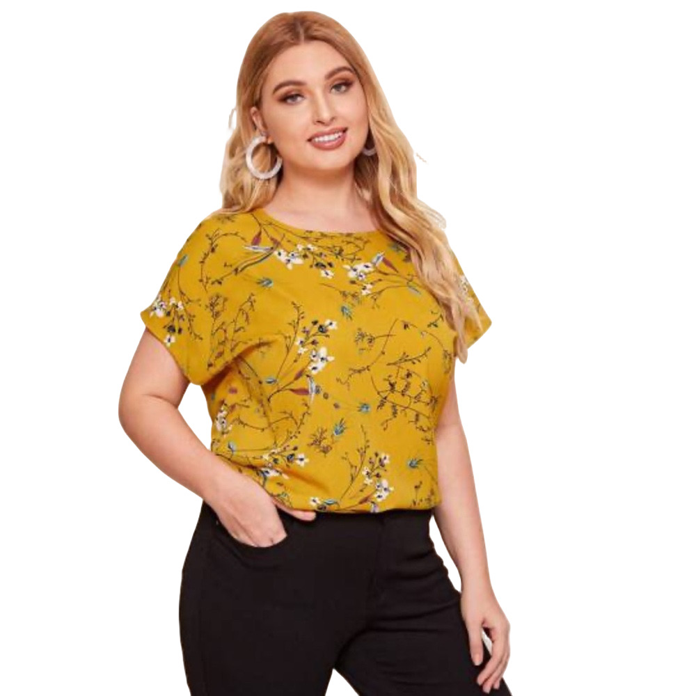 📻SHEIN curve floral print short sleeve blouse size 1XL GUC..